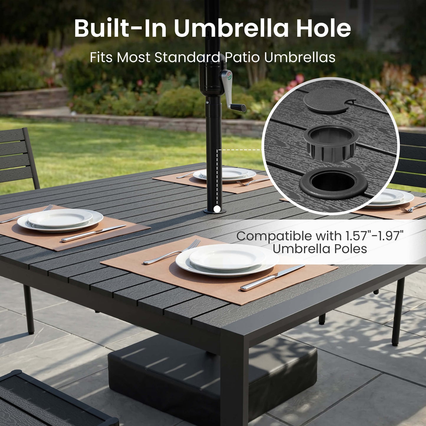 Aluminum Dining Set with Umbrella Hole & Chairs