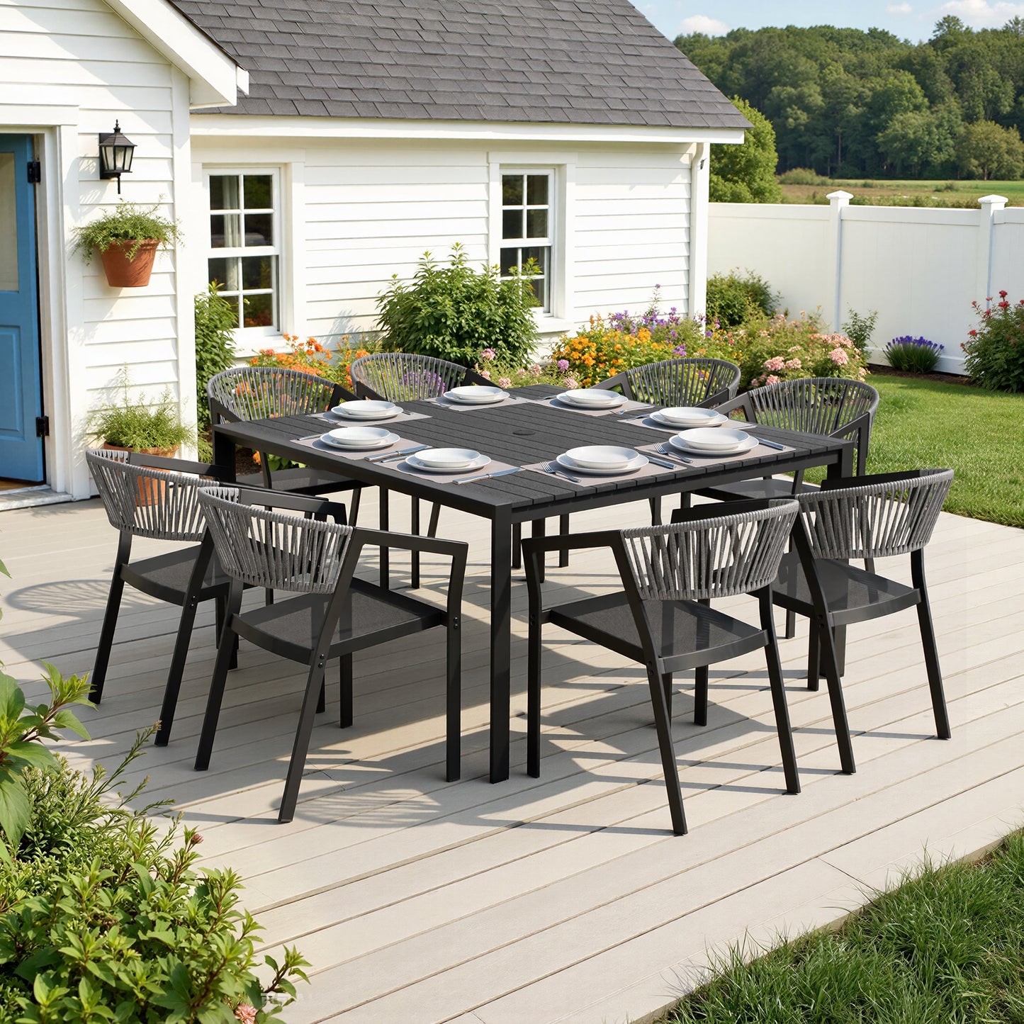 Aluminum Dining Set with Umbrella Hole & Chairs