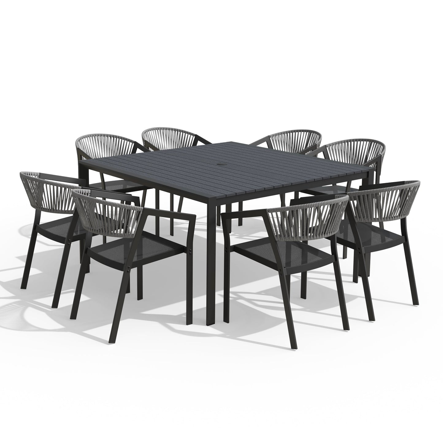 Aluminum Dining Set with Umbrella Hole & Chairs