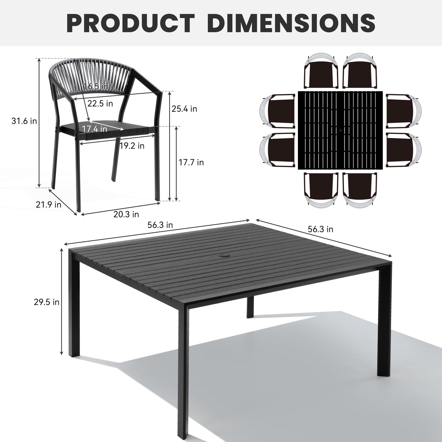 Aluminum Dining Set with Umbrella Hole & Chairs
