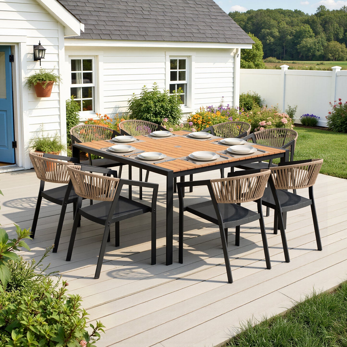 Aluminum Dining Set with Umbrella Hole & Chairs