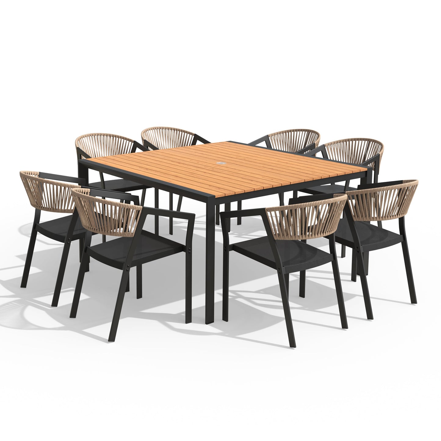 Aluminum Dining Set with Umbrella Hole & Chairs