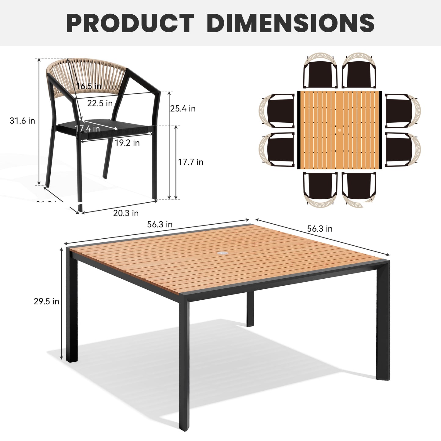 Aluminum Dining Set with Umbrella Hole & Chairs