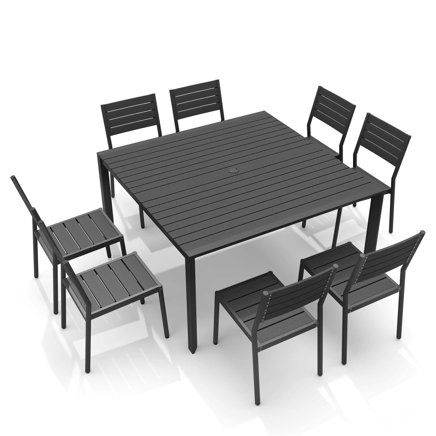 Aluminum Dining Set with Umbrella Hole & Chairs