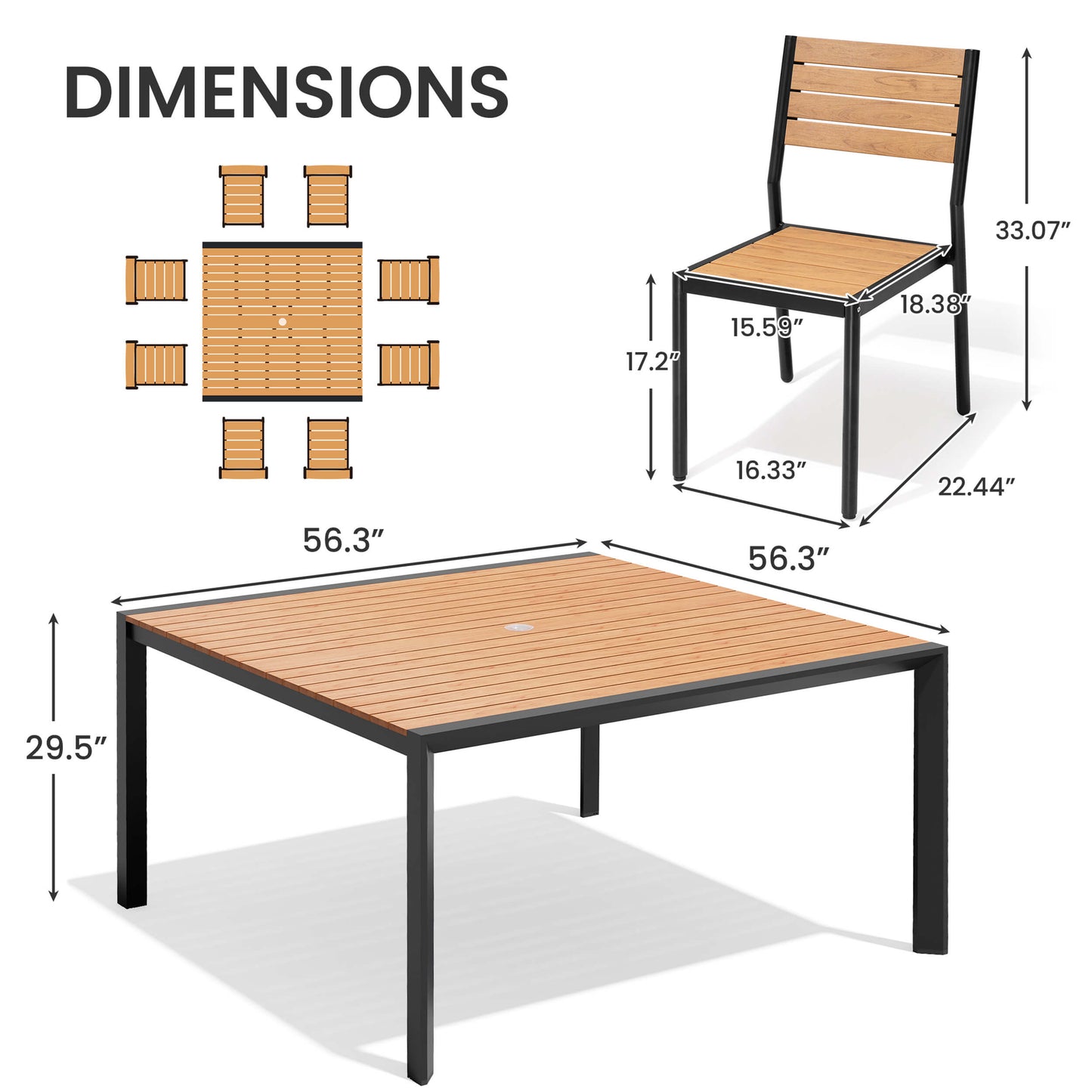 Aluminum Dining Set with Umbrella Hole & Chairs