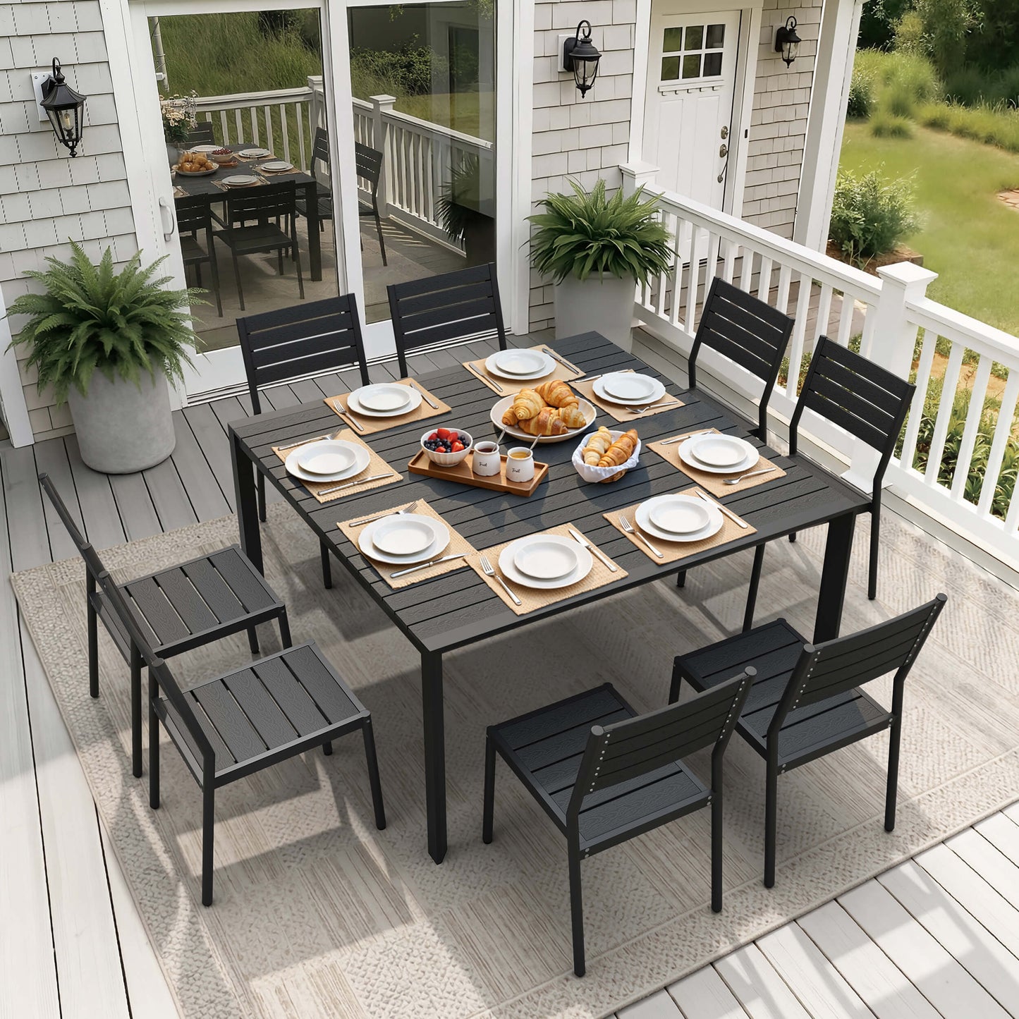 Aluminum Dining Set with Umbrella Hole & Chairs
