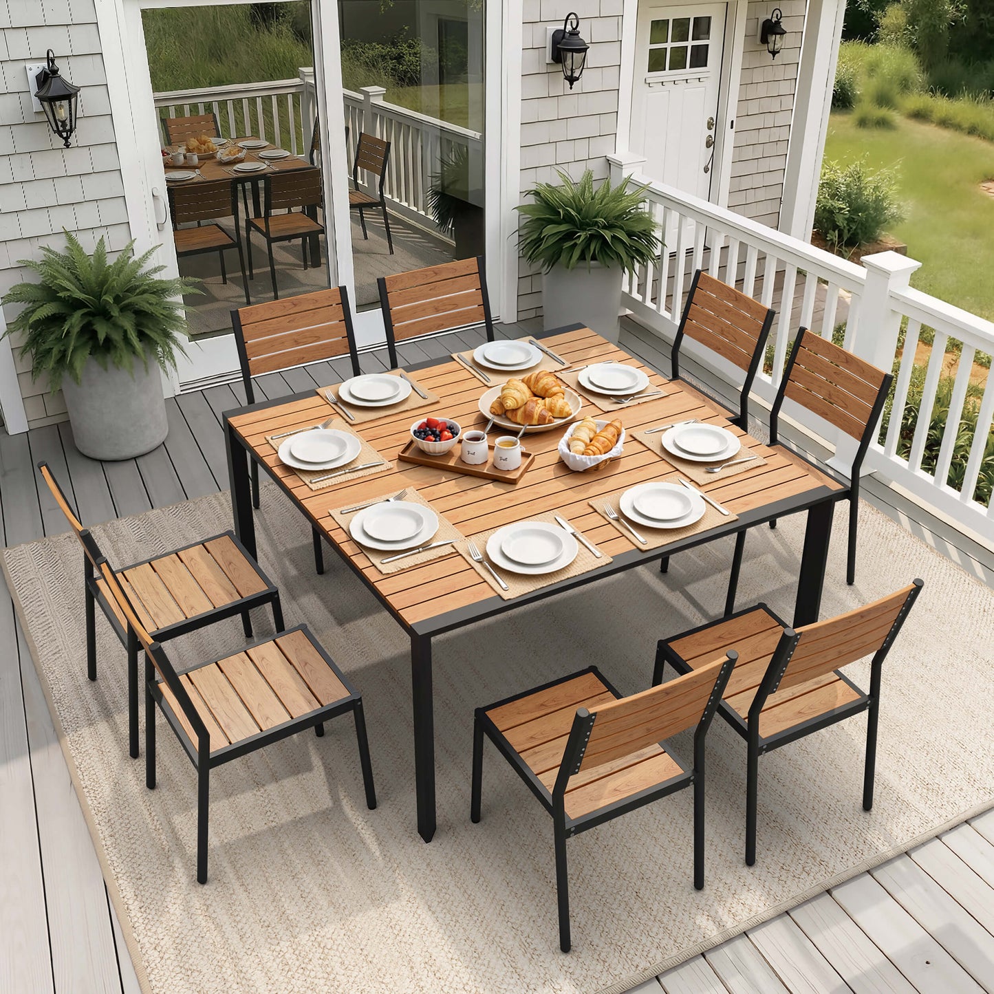 Aluminum Dining Set with Umbrella Hole & Chairs