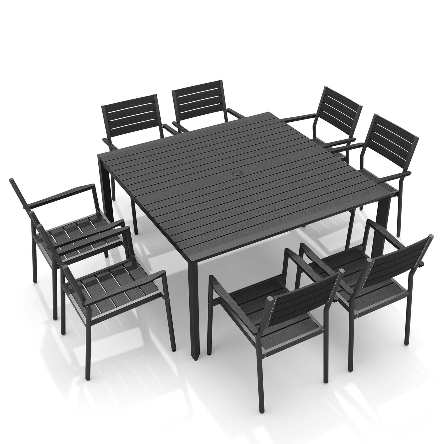 Aluminum Dining Set with Umbrella Hole & Chairs