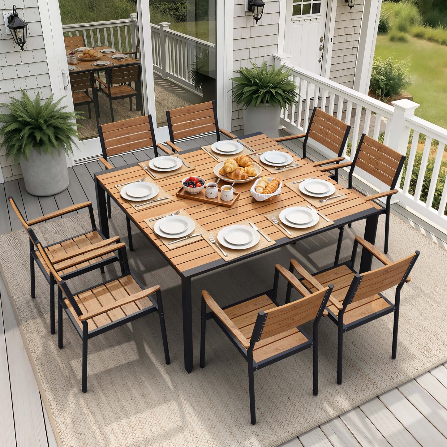 Aluminum Dining Set with Umbrella Hole & Chairs