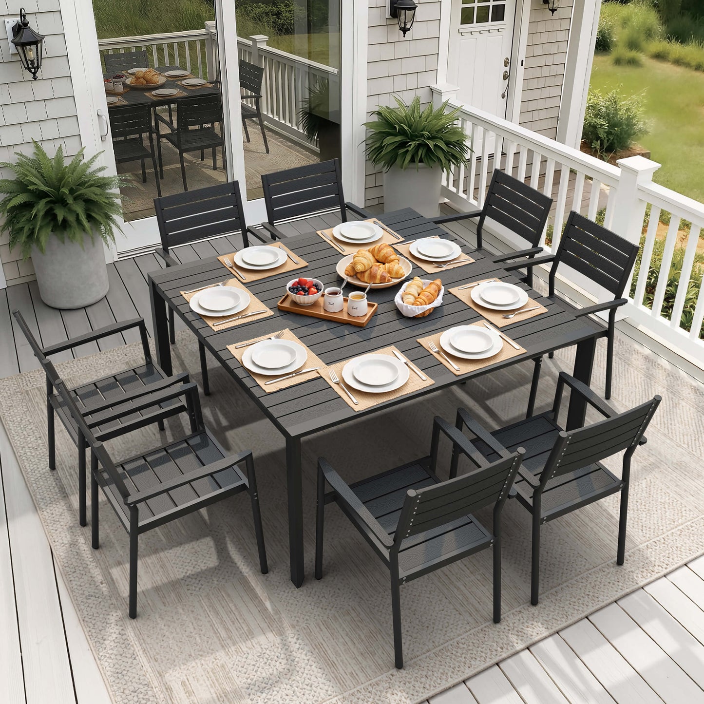 Aluminum Dining Set with Umbrella Hole & Chairs