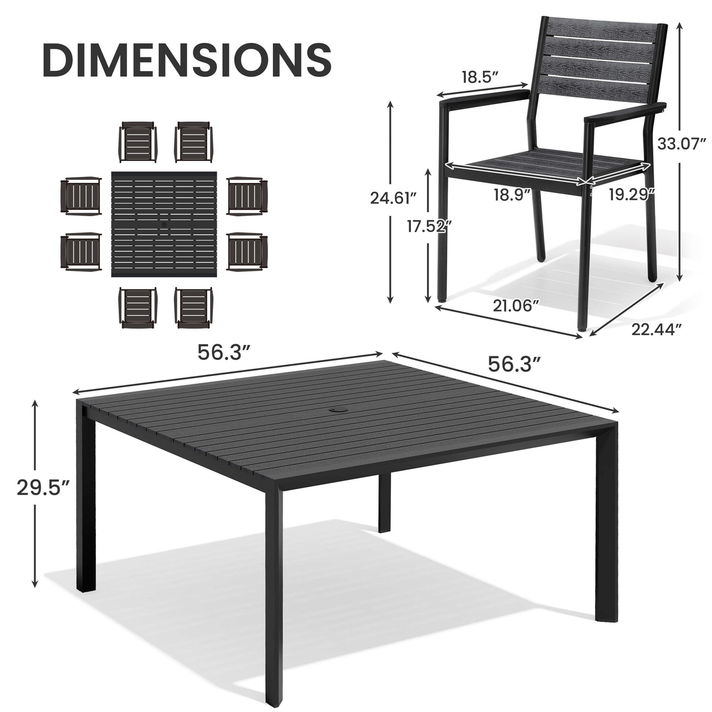 Aluminum Dining Set with Umbrella Hole & Chairs