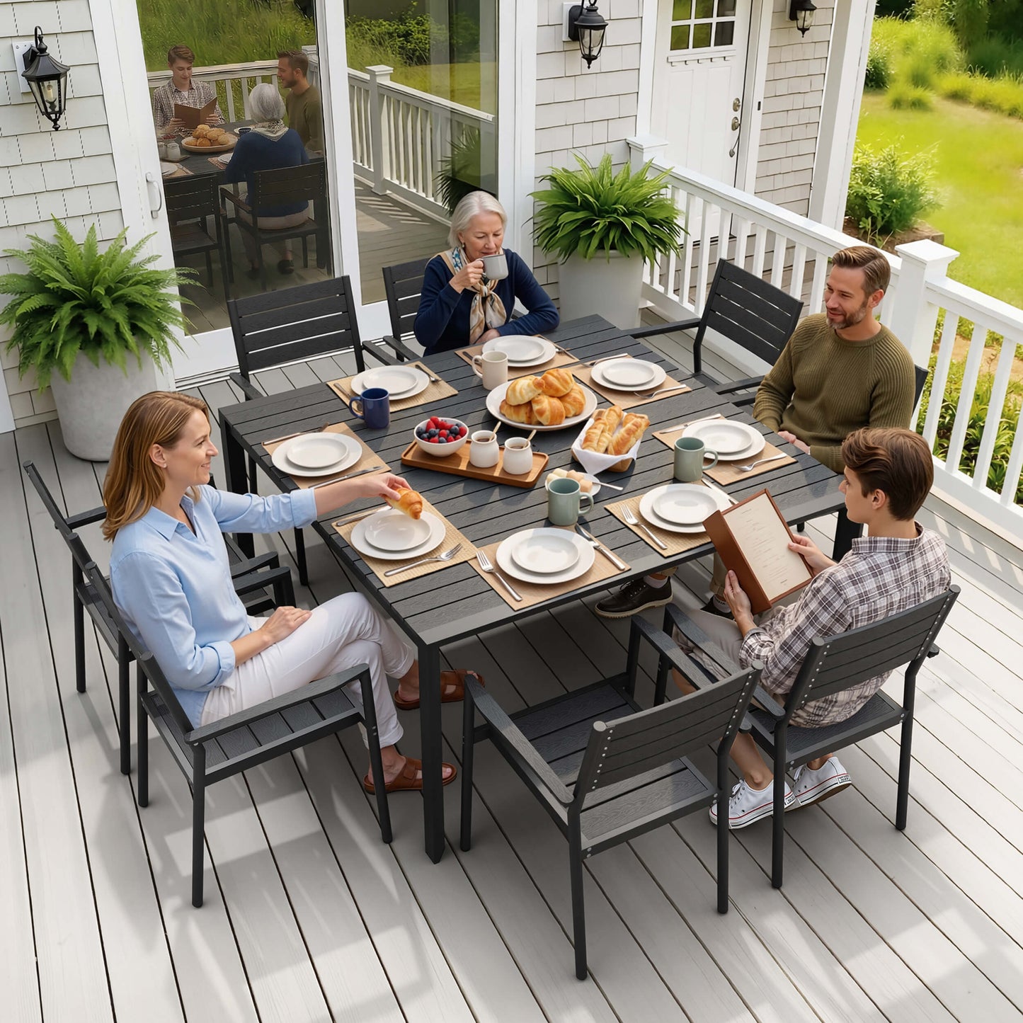 Aluminum Dining Set with Umbrella Hole & Chairs