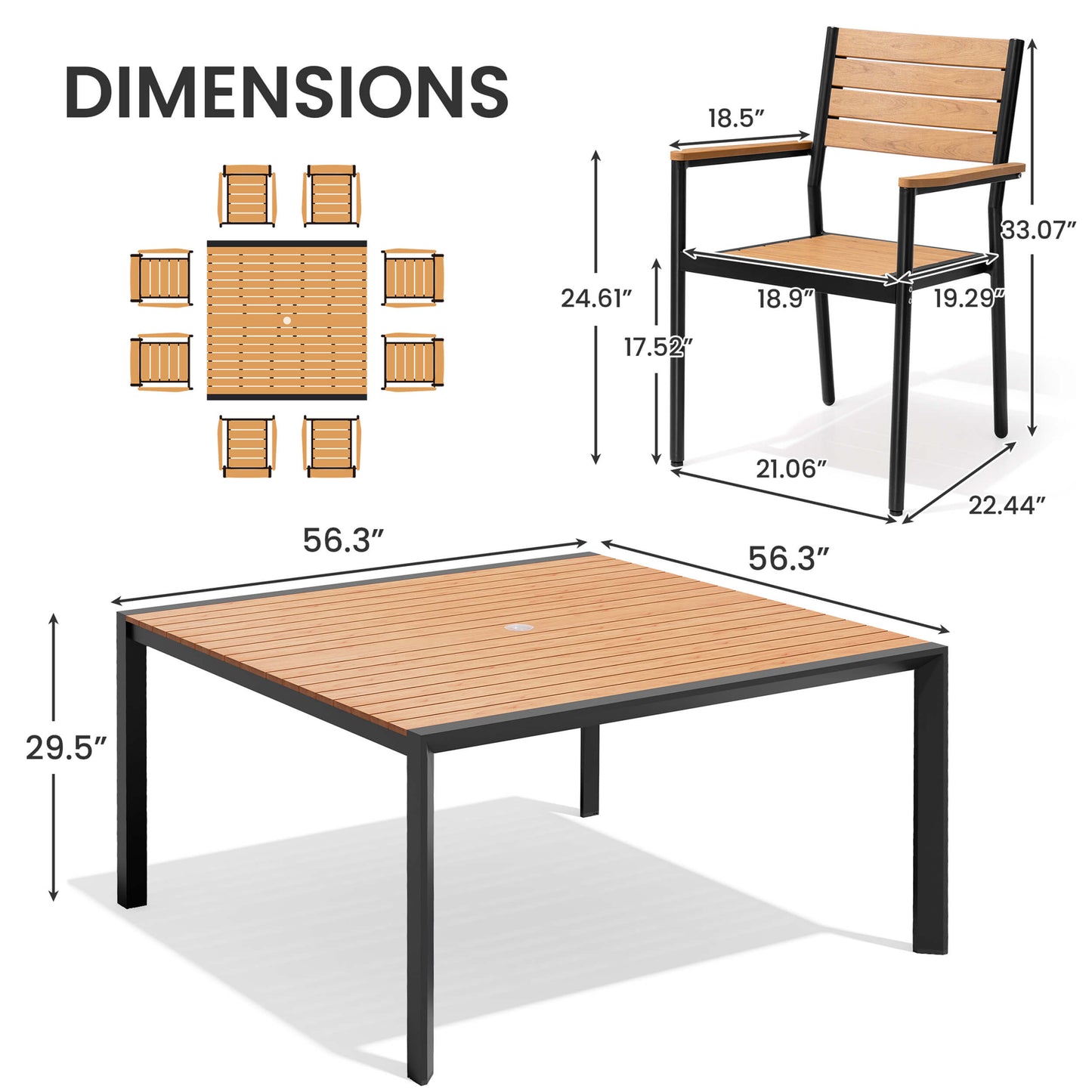 Aluminum Dining Set with Umbrella Hole & Chairs