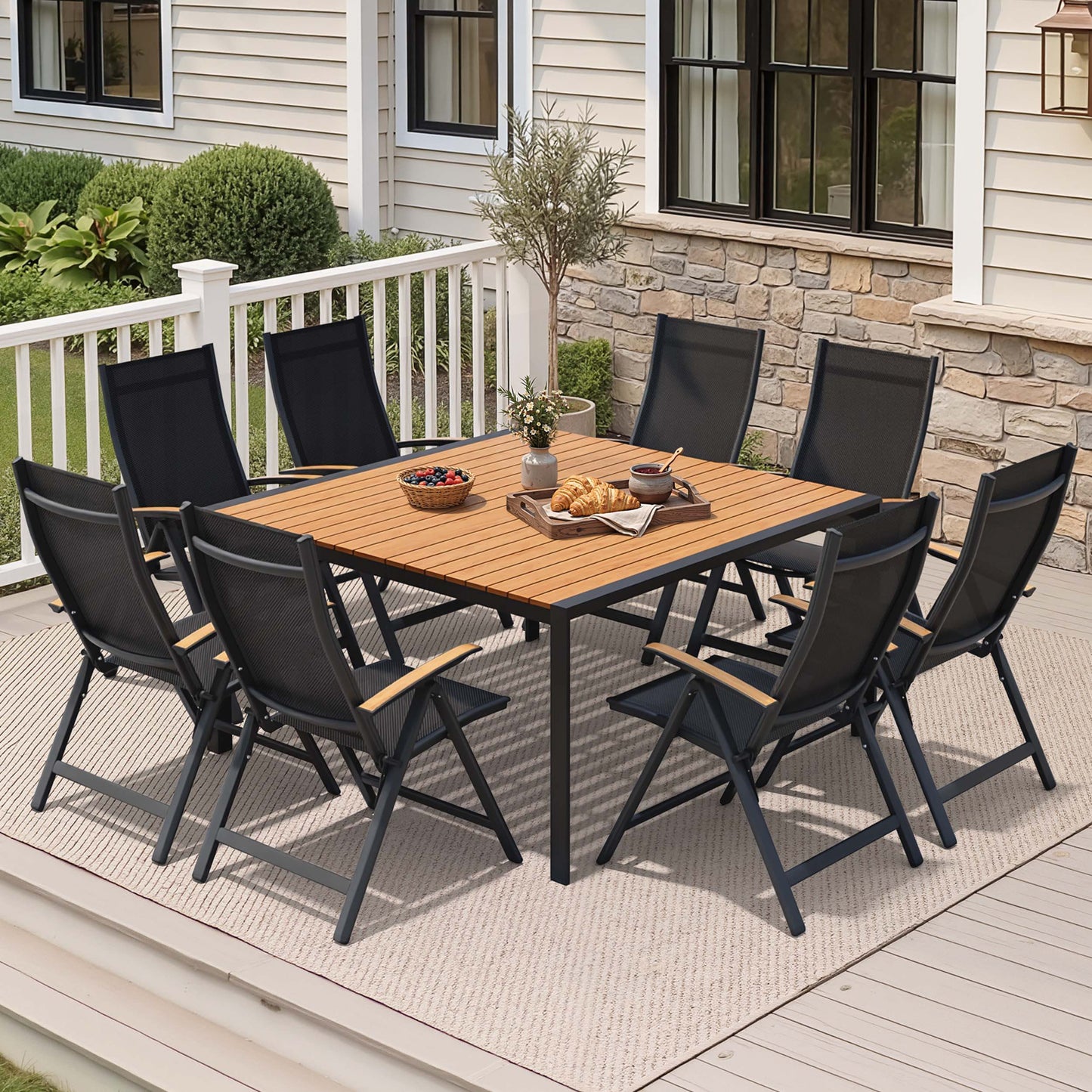 Aluminum Dining Set with Umbrella Hole & Chairs