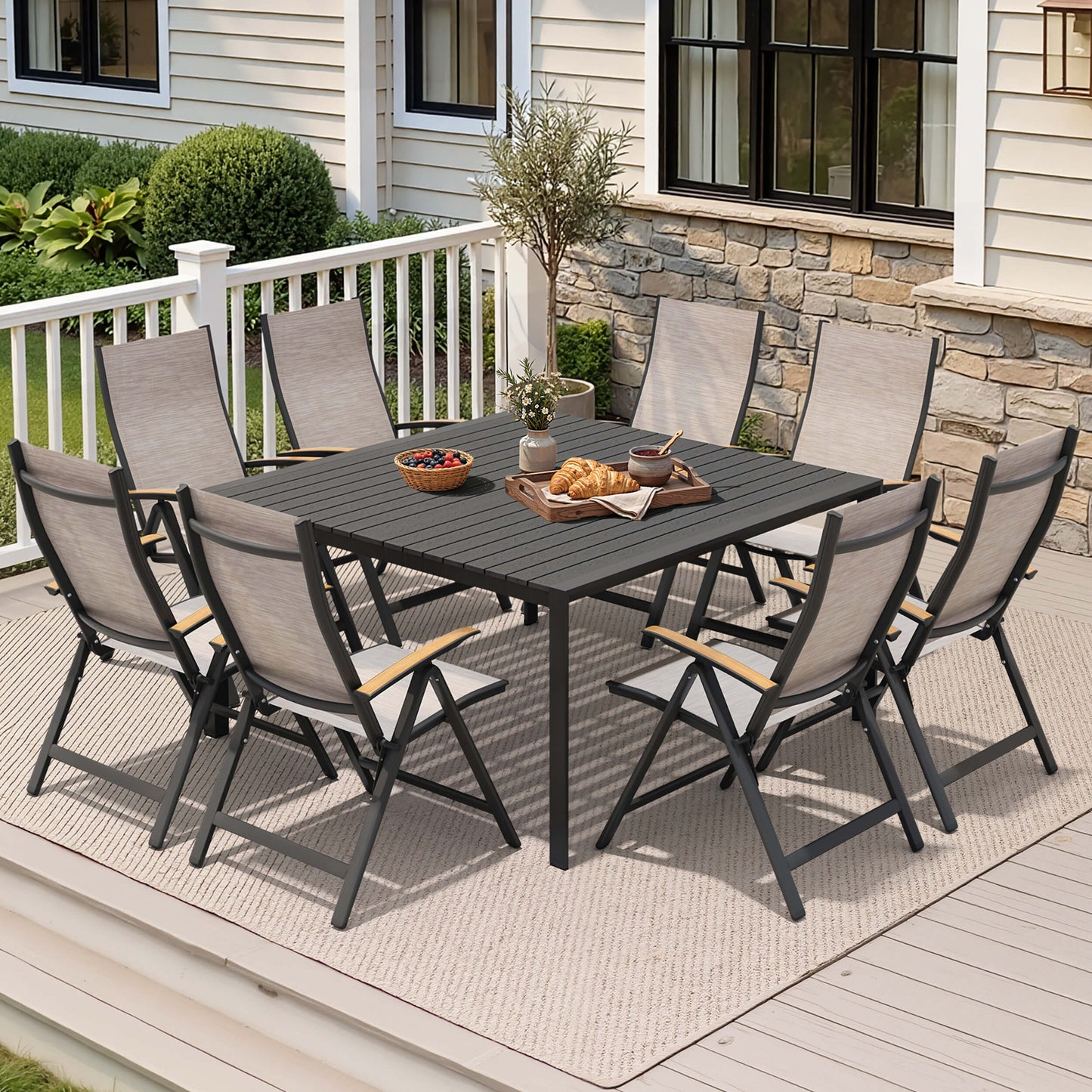 Aluminum Dining Set with Umbrella Hole & Chairs