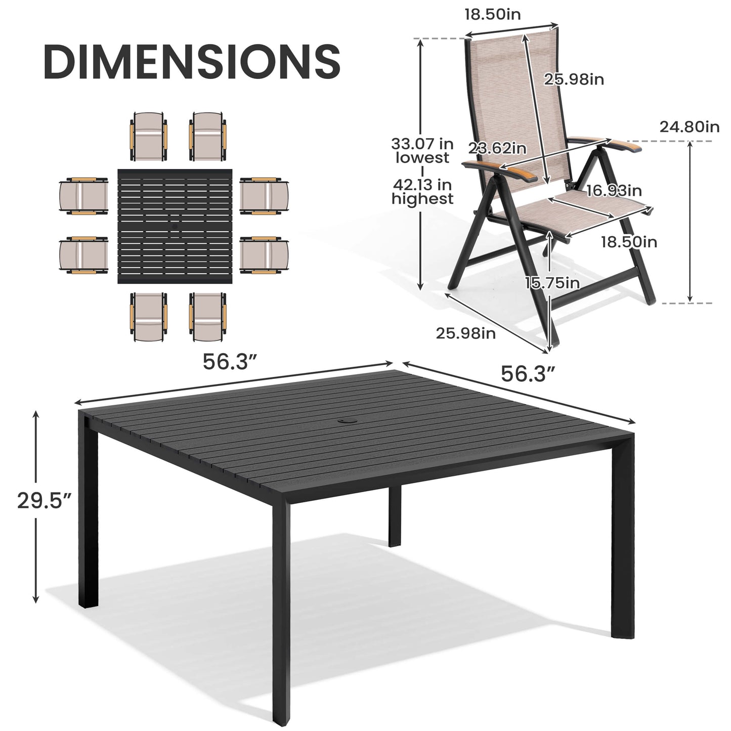 Aluminum Dining Set with Umbrella Hole & Chairs