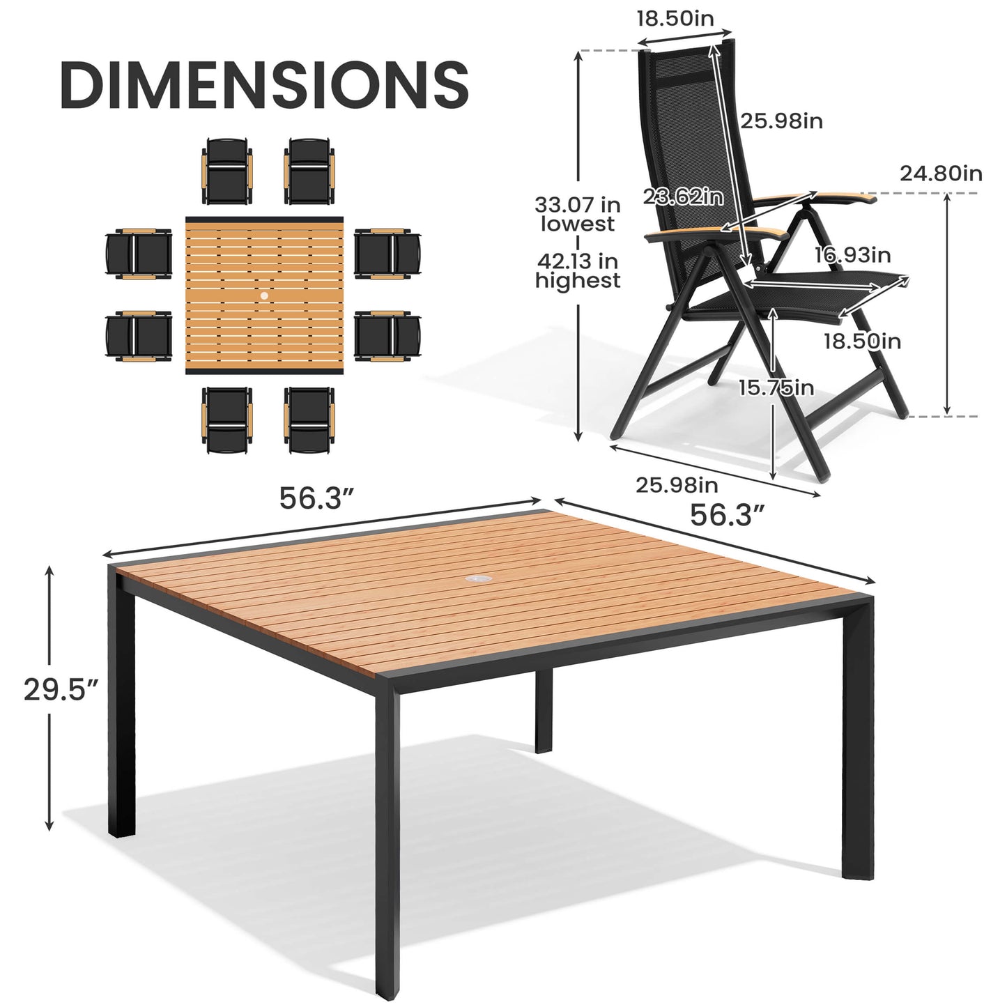 Aluminum Dining Set with Umbrella Hole & Chairs