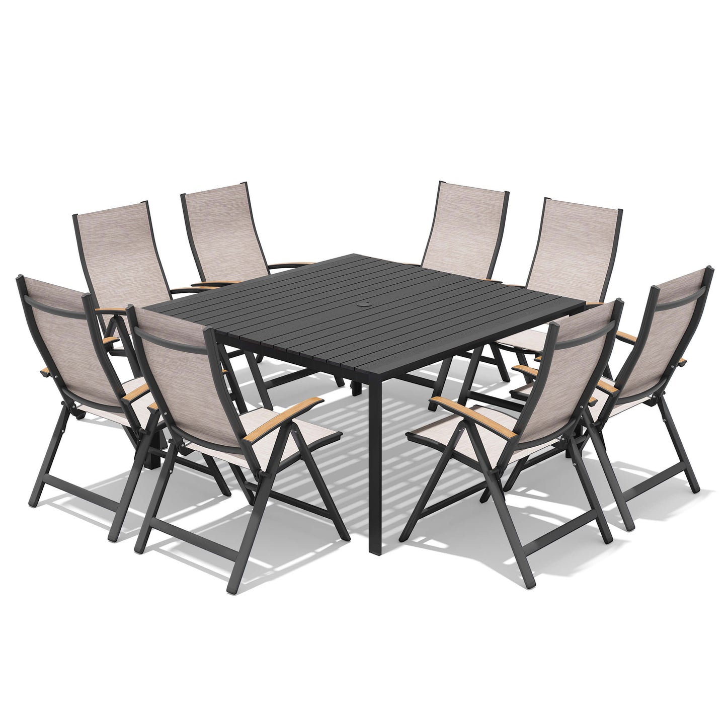 Aluminum Dining Set with Umbrella Hole & Chairs