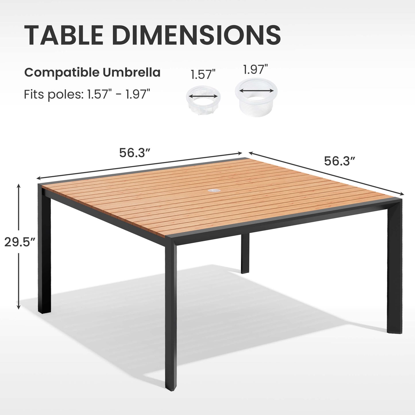 Square Aluminum Outdoor Dining Table with Umbrella Hole