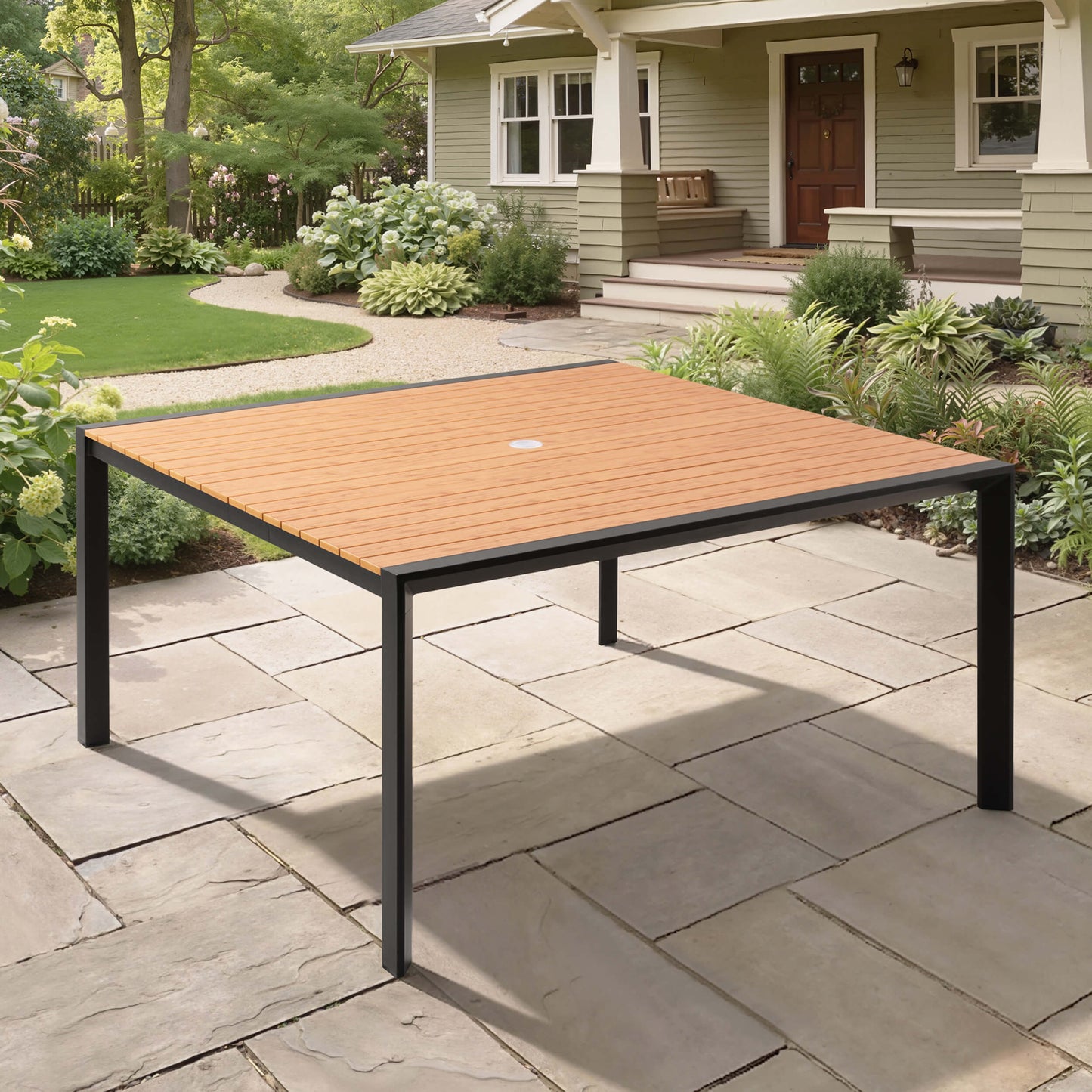Square Aluminum Outdoor Dining Table with Umbrella Hole
