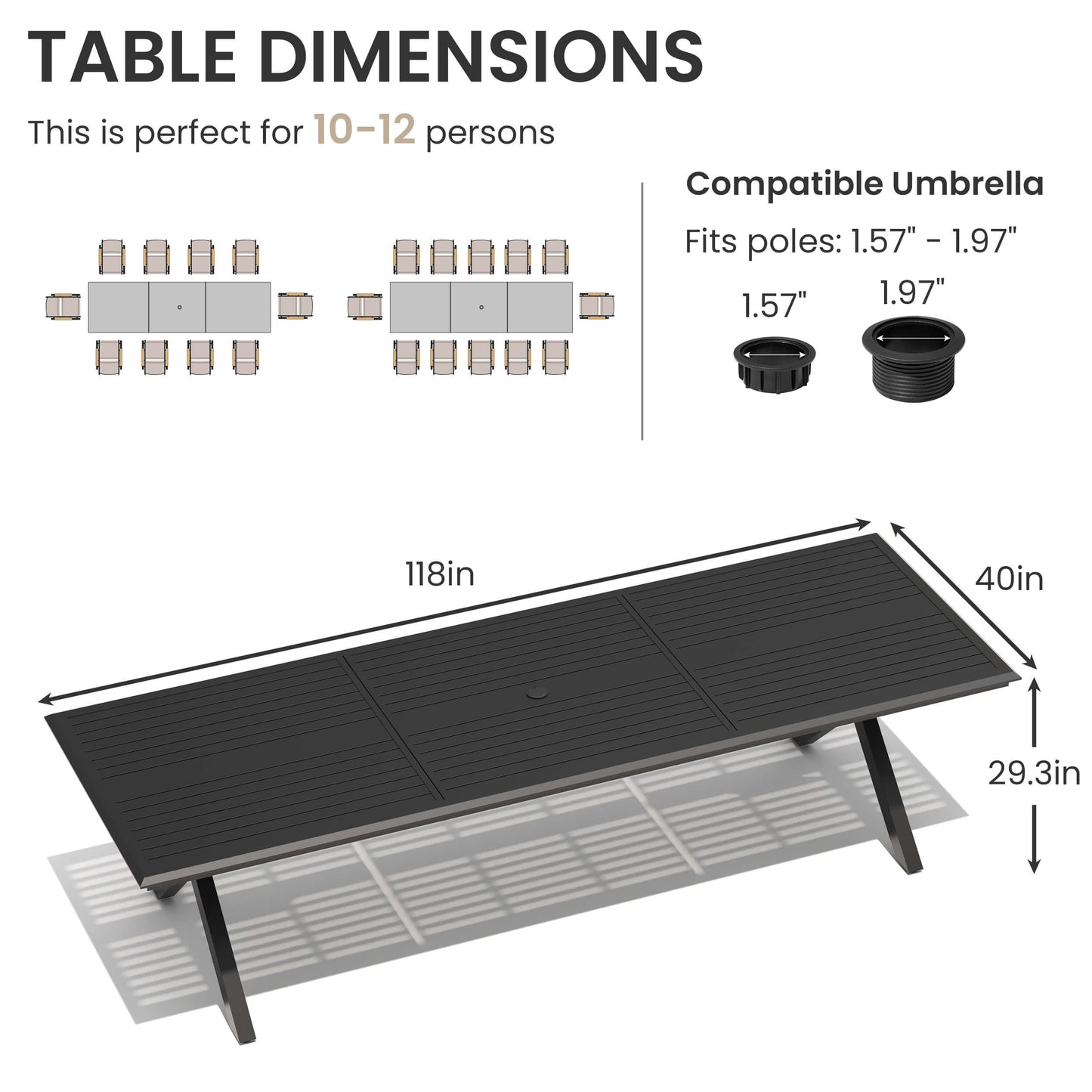 Aluminum Outdoor Dining Table with Umbrella Hole
