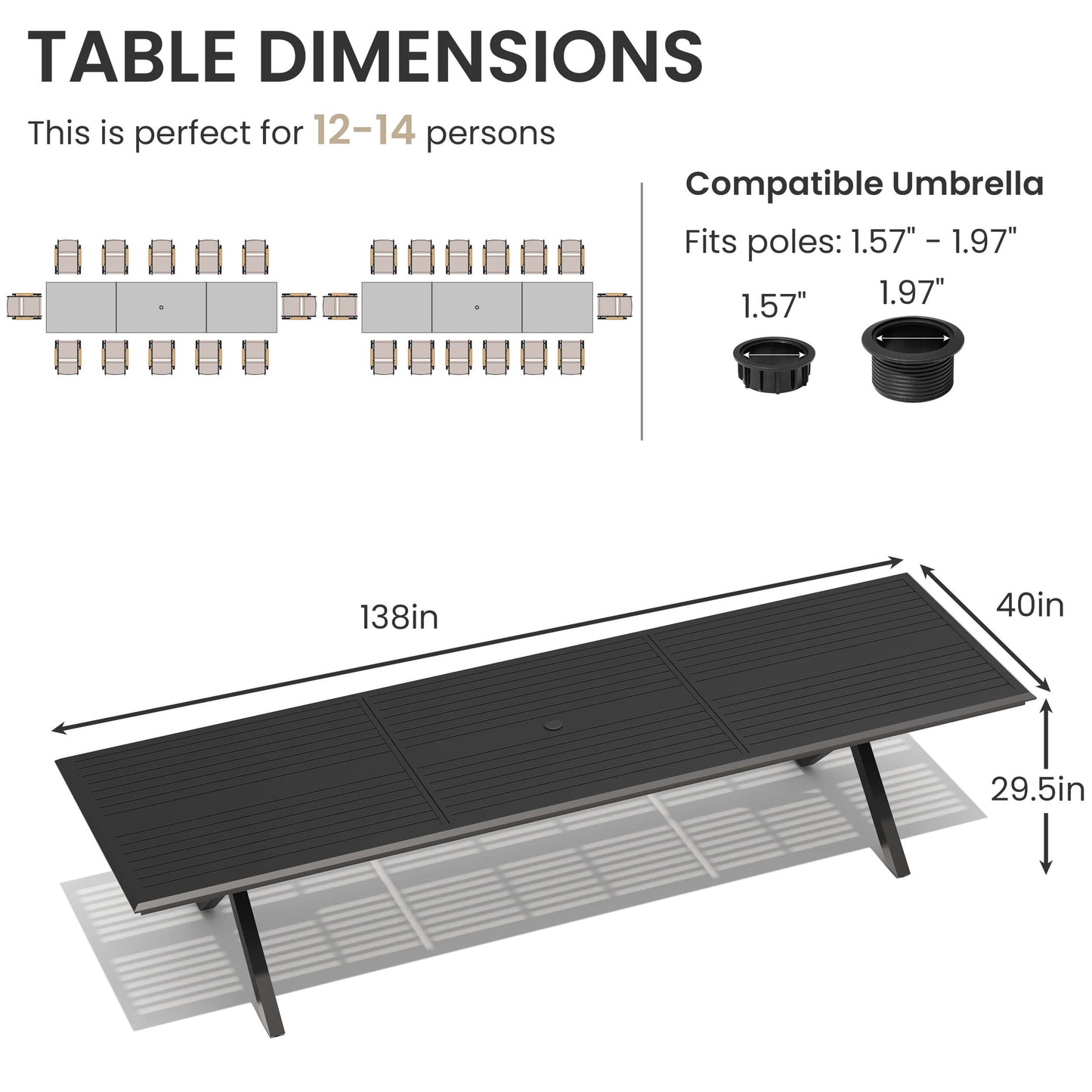 Aluminum Outdoor Dining Table with Umbrella Hole