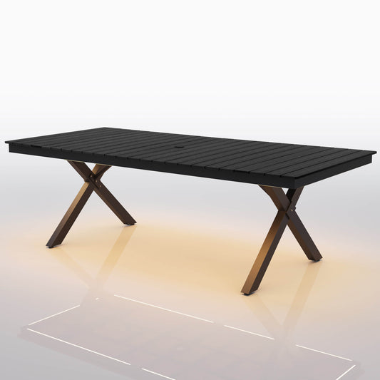 Aluminum Outdoor Dining Table with Light & Umbrella Hole