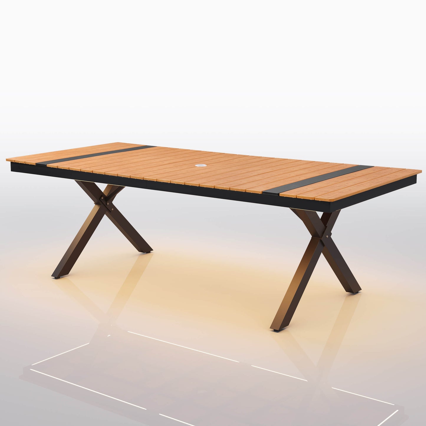 Aluminum Outdoor Dining Table with Light & Umbrella Hole