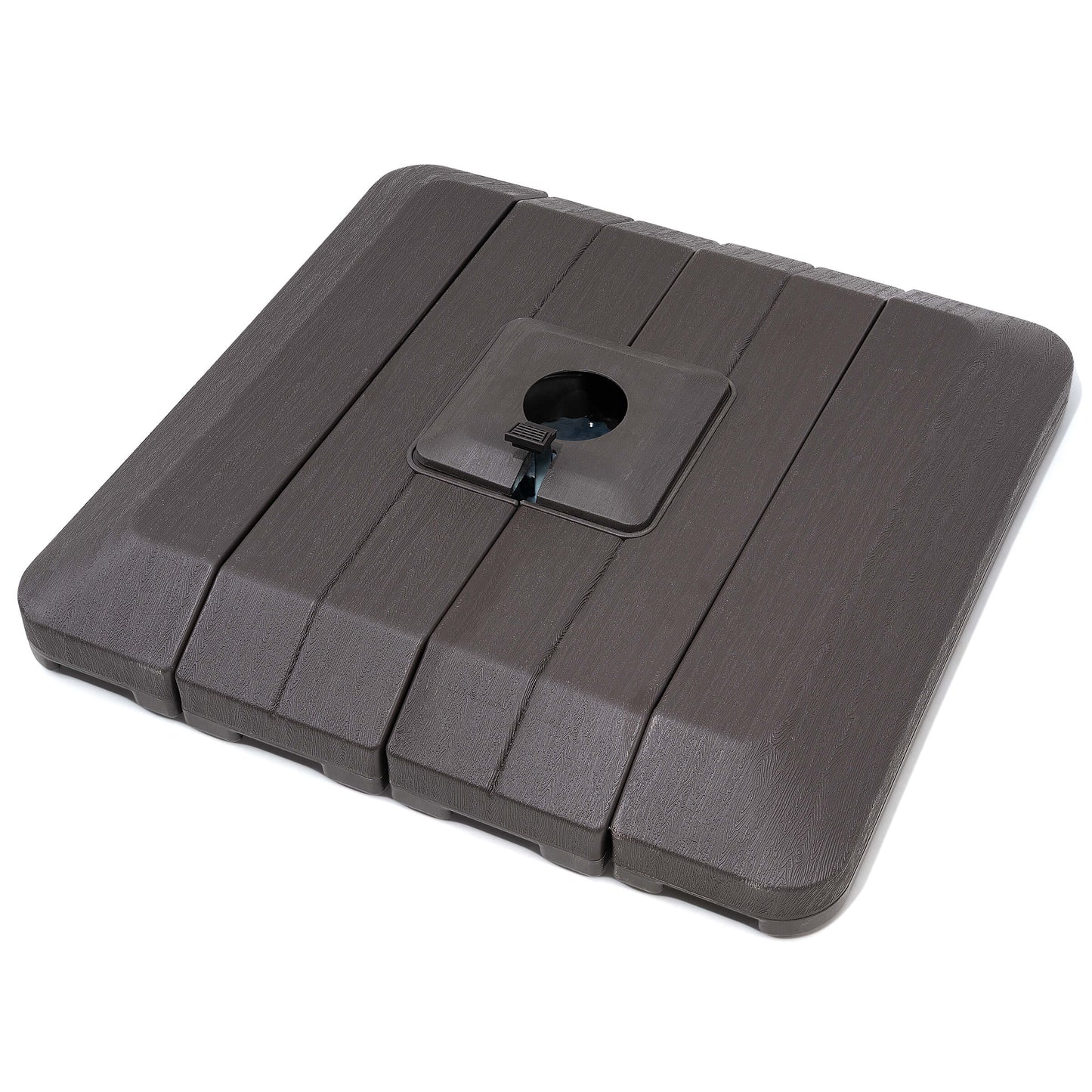 Brown 4-piece 240 lbs HDPE fillable square cantilever umbrella base.
