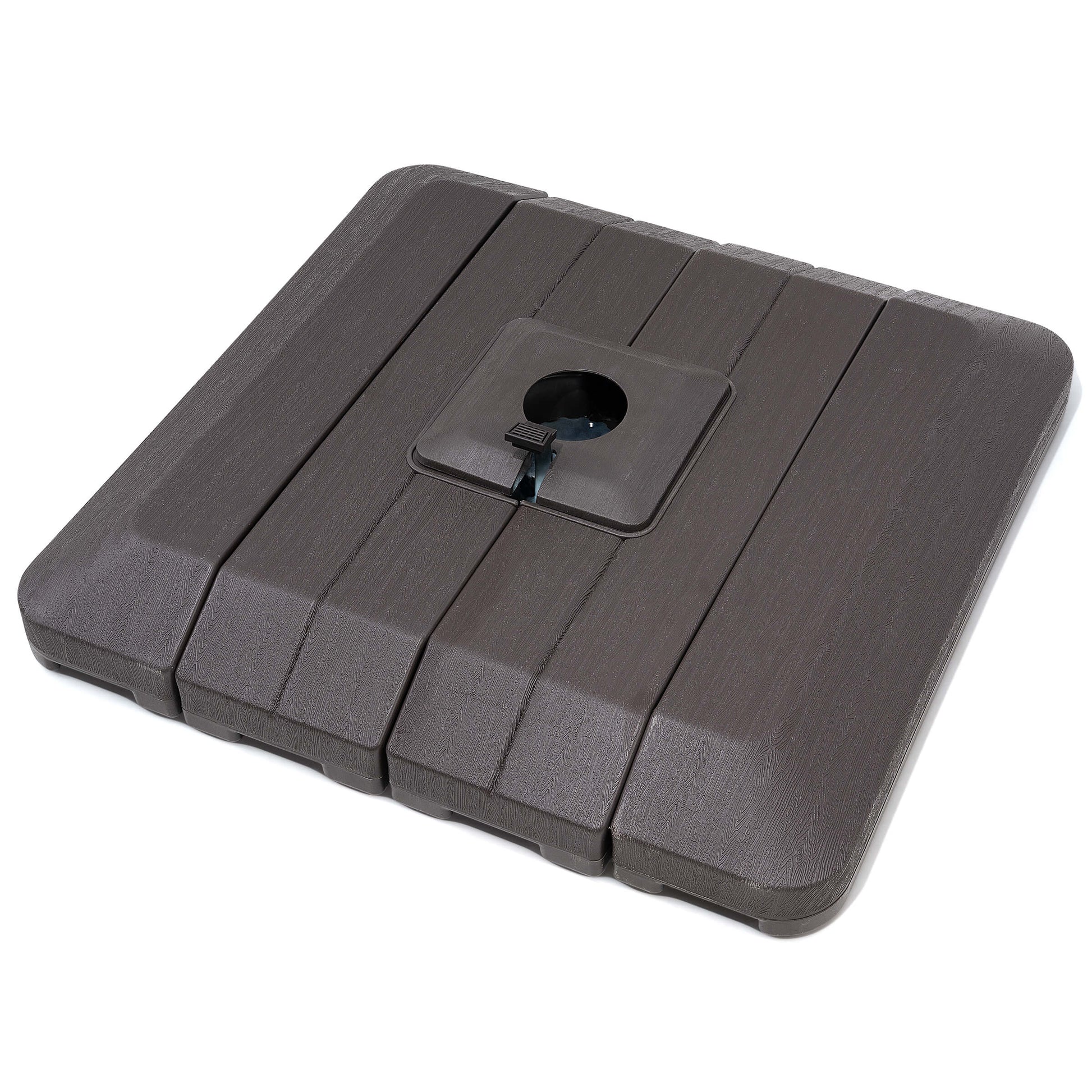 Brown 4-piece 240 lbs HDPE fillable square cantilever umbrella base.