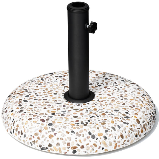 Pebble white 45 lbs heavy duty round cement market umbrella base with cobble pattern.