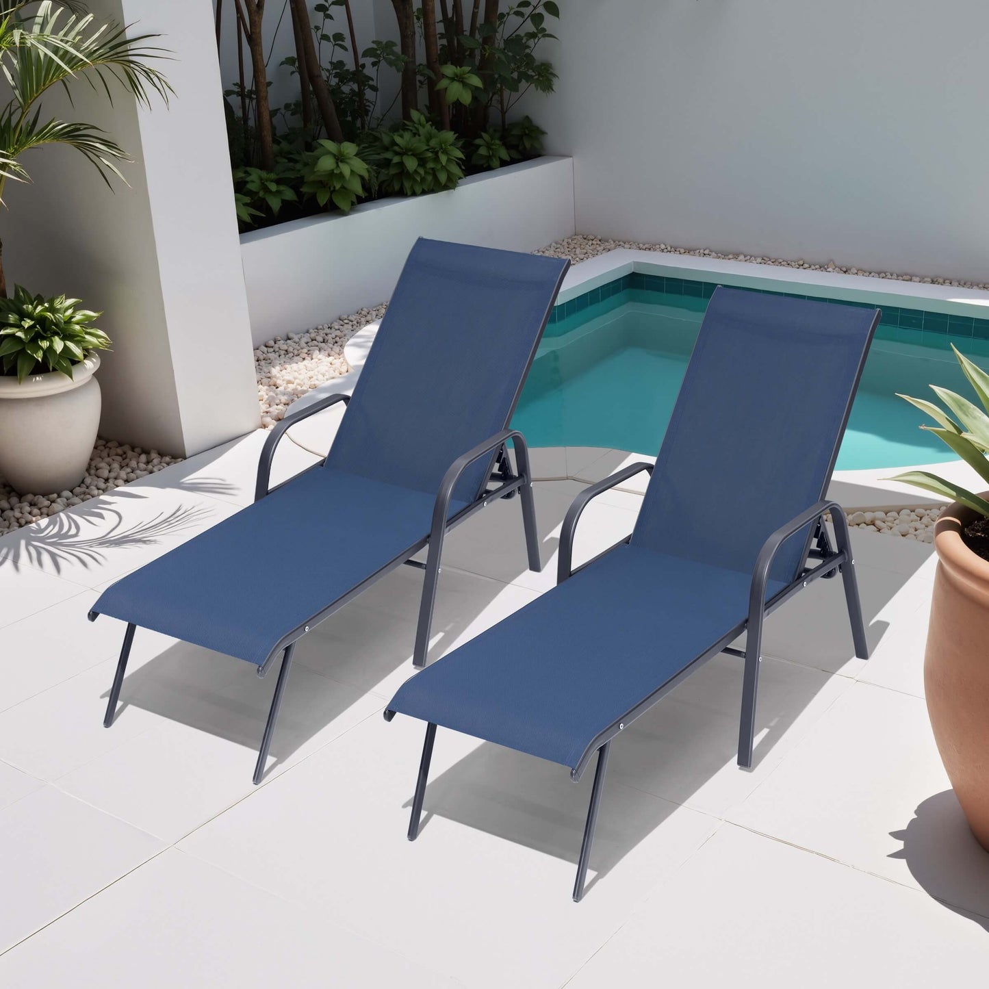 Textilene Adjustable Outdoor Chaise Lounge Set of 2